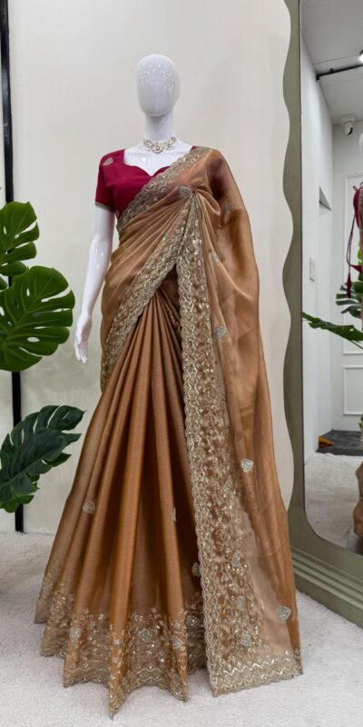 KD 566 Brown Burberry Silk Sequence work Saree with Designer Work. Special Price ₹1949. Delivery 4-6 Working Days. Shop now. | Creative Sarees, Bollywood Sarees, Designer Sarees, Embroidered Sarees, Ethnic Saree, Modern Digital sarees, Party Wear Sarees, Sarees