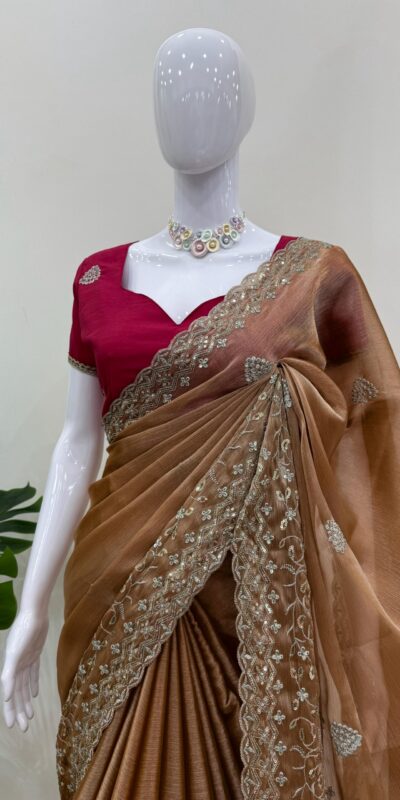 KD 566 Brown Burberry Silk Sequence work Saree with Designer Work. Special Price ₹1949. Delivery 4-6 Working Days. Shop now. | Creative Sarees, Bollywood Sarees, Designer Sarees, Embroidered Sarees, Ethnic Saree, Modern Digital sarees, Party Wear Sarees, Sarees