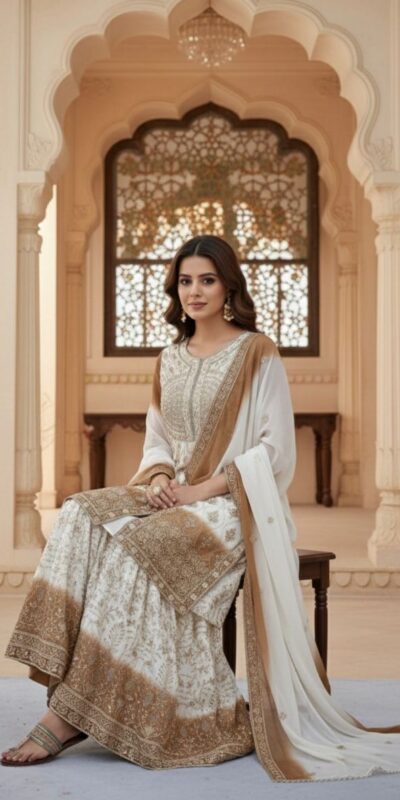 AD 224 Brown Color Dual Tone Star Georgette Salwar Suit with Embroidery Work. Affordable Price ₹2399. Delivery 4-6 Working Days. Shop now. | Casual Suits, Jump Suits, Creative suits, Designer Suits, Palazzo Suits, Party Wear Suits, Patiala Suits, Salwar suit, Straight Suits