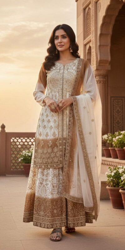 AD 224 Brown Color Dual Tone Star Georgette Salwar Suit with Embroidery Work. Affordable Price ₹2399. Delivery 4-6 Working Days. Shop now. | Casual Suits, Jump Suits, Creative suits, Designer Suits, Palazzo Suits, Party Wear Suits, Patiala Suits, Salwar suit, Straight Suits