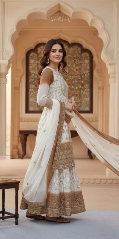 AD 224 Brown Color Dual Tone Star Georgette Salwar Suit with Embroidery Work. Affordable Price ₹2399. Delivery 4-6 Working Days. Shop now. | Casual Suits, Jump Suits, Creative suits, Designer Suits, Palazzo Suits, Party Wear Suits, Patiala Suits, Salwar suit, Straight Suits
