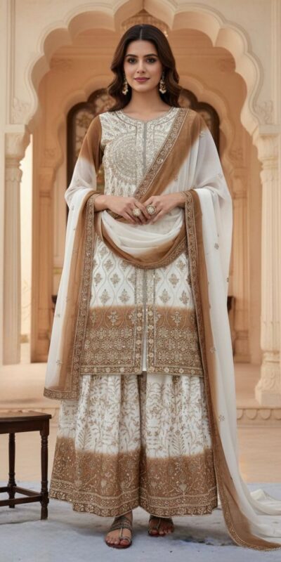 AD 224 Brown Color Dual Tone Star Georgette Salwar Suit with Embroidery Work. Affordable Price ₹2399. Delivery 4-6 Working Days. Shop now. | Casual Suits, Jump Suits, Creative suits, Designer Suits, Palazzo Suits, Party Wear Suits, Patiala Suits, Salwar suit, Straight Suits