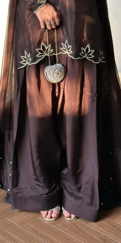 NF 1270 Brown Natural Crep Salwar Suit Brown with Embroidery Work. Exclusive Offer ₹1899. Delivery 4-6 Working Days. Shop now. | Casual Suits, Jump Suits, Creative suits, Designer Suits, Palazzo Suits, Party Wear Suits, Patiala Suits, Salwar suit, Straight Suits