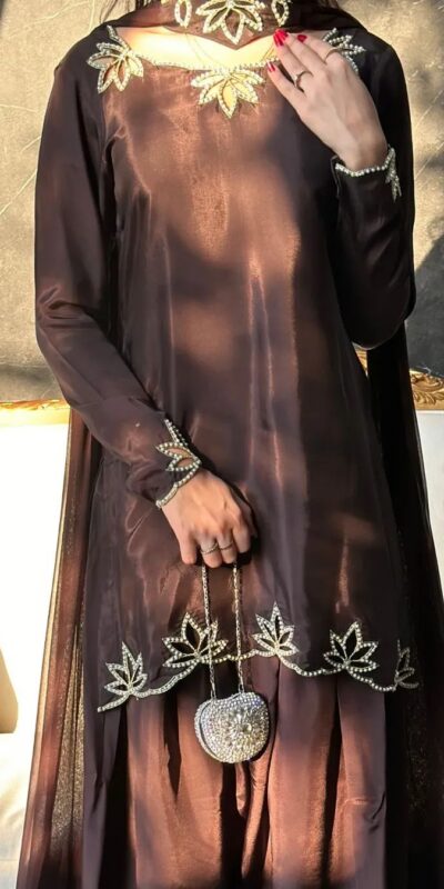NF 1270 Brown Natural Crep Salwar Suit Brown with Embroidery Work. Exclusive Offer ₹1899. Delivery 4-6 Working Days. Shop now. | Casual Suits, Jump Suits, Creative suits, Designer Suits, Palazzo Suits, Party Wear Suits, Patiala Suits, Salwar suit, Straight Suits