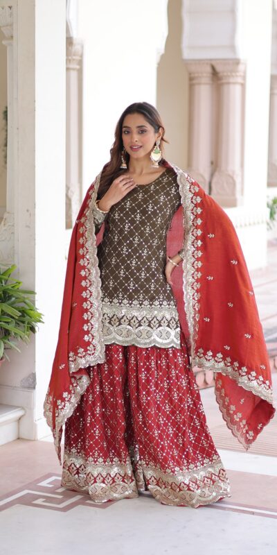 KA 1226 Brown Vichitra Silk Salwar Suit with Zari Work & Embroidery Work. Introductory Price ₹2649. Delivery 4-6 Working Days. Shop now. | Casual Suits, Jump Suits, Creative suits, Designer Suits, Palazzo Suits, Party Wear Suits, Patiala Suits, Salwar suit, Straight Suits