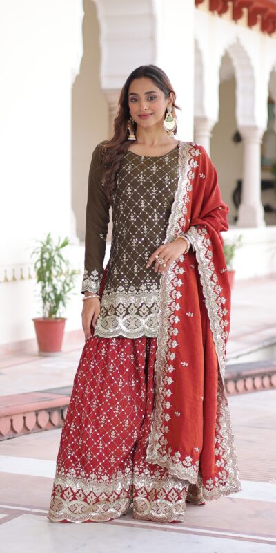 KA 1226 Brown Vichitra Silk Salwar Suit with Zari Work & Embroidery Work. Introductory Price ₹2649. Delivery 4-6 Working Days. Shop now. | Casual Suits, Jump Suits, Creative suits, Designer Suits, Palazzo Suits, Party Wear Suits, Patiala Suits, Salwar suit, Straight Suits