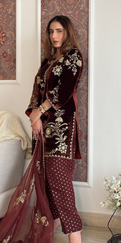 MF 488 Brown Viscose Velvet Salwar Suit. Perfect for Wedding, Party, Lohri, Makar Sankranti, Engagement – Affordable Price ₹2149. Delivery 4-6 Workin | Casual Suits, Jump Suits, Creative suits, Designer Suits, Palazzo Suits, Party Wear Suits, Patiala Suits, Salwar suit, Straight Suits