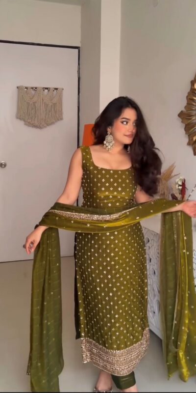 ZSR 3163 Mehendi Mehendi Fendy Silk Salwar Suit with Mirror Work & Embroidery Work. Best Price ₹2099. Delivery 4-6 Working Days. Shop now. | Casual Suits, Jump Suits, Creative suits, Designer Suits, Palazzo Suits, Party Wear Suits, Patiala Suits, Salwar suit, Straight Suits