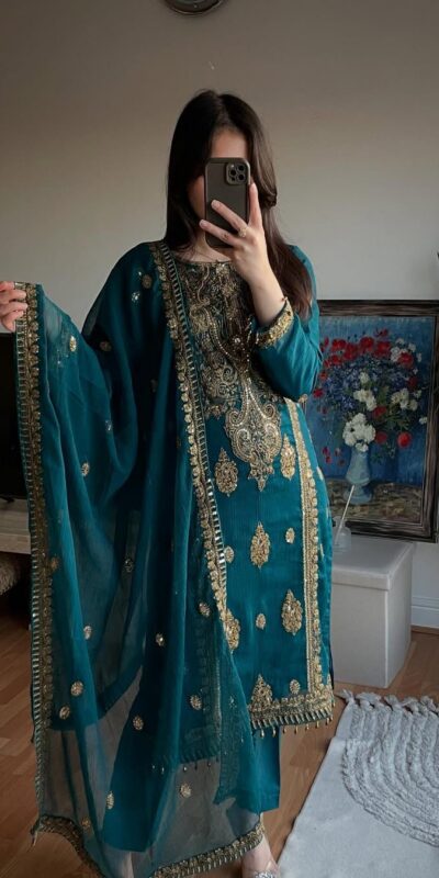 MD 3042 Teal Chinon Silk Salwar Suit with Embroidery Work & Lace Work. Affordable Price ₹2049. Delivery 4-6 Working Days. Shop now. | Casual Suits, Jump Suits, Creative suits, Designer Suits, Palazzo Suits, Party Wear Suits, Patiala Suits, Salwar suit, Straight Suits