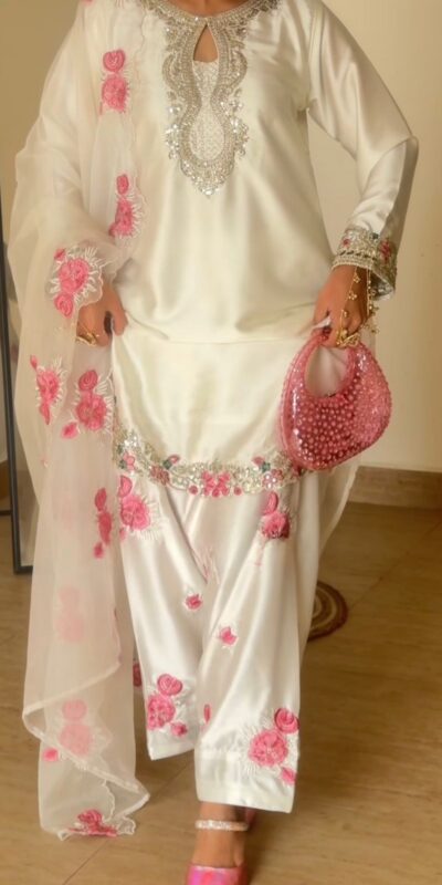 MD 3081 Off White Japan Satin Salwar Suit Perfect for Wedding, Party, Durga Puja, Traditional Day, Temple Visit – . Introductory Price ₹2549. Deli | Casual Suits, Jump Suits, Creative suits, Designer Suits, Palazzo Suits, Party Wear Suits, Patiala Suits, Salwar suit, Straight Suits
