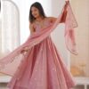 JF 038 Pink Roman Silk Gown with Embroidery Work. Wedding, Party, Festive, Events, Navratri, Exclusive Offer ₹2149. Delivery 4-6 Working Days. Shop now. | Bollywood Gowns, Creative Gowns, Designer Gowns, Embroidered Gowns, Gowns, Party Wear Gowns
