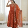 JF 038 Rust Roman Silk Gown with Embroidery Work. Wedding, Party, Festive, Events, Navratri, Exclusive Offer ₹2149. Delivery 4-6 Working Days. Shop now. | Bollywood Gowns, Creative Gowns, Designer Gowns, Embroidered Gowns, Gowns, Party Wear Gowns