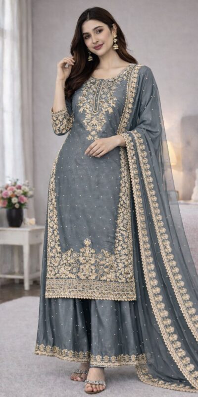 SSR 535 Grey Color in Organza Silk Embroidery Work Salwar Suit . Available at ₹2399 only. Delivery 4-6 Working Days. Shop now. | Casual Suits, Jump Suits, Creative suits, Designer Suits, Palazzo Suits, Party Wear Suits, Patiala Suits, Salwar suit, Straight Suits