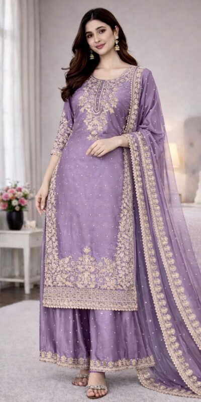 SSR 535 Lavender in Organza Silk Embroidery Work Salwar Suit . Available at ₹2399 only. Delivery 4-6 Working Days. Shop now. | Casual Suits, Jump Suits, Creative suits, Designer Suits, Palazzo Suits, Party Wear Suits, Patiala Suits, Salwar suit, Straight Suits
