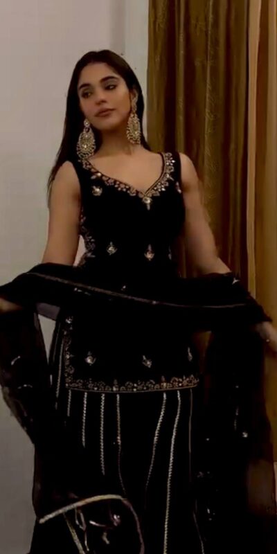 ST 230 Black Viscose Velvet Salwar Suit with Embroidery Work & Lace Work. Grab it for ₹2049. Delivery 4-6 Working Days. Shop now. | Casual Suits, Jump Suits, Creative suits, Designer Suits, Palazzo Suits, Party Wear Suits, Patiala Suits, Salwar suit, Straight Suits