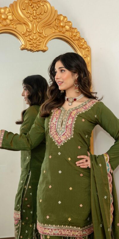 WW 6007 Mehendi Vichitra Silk Salwar Suit with Embroidery Work. Wedding, Party, Festive, Events, Grab it for ₹2599. Delivery 4-6 Working Days. Shop now. | Casual Suits, Jump Suits, Creative suits, Designer Suits, Palazzo Suits, Party Wear Suits, Patiala Suits, Salwar suit, Straight Suits