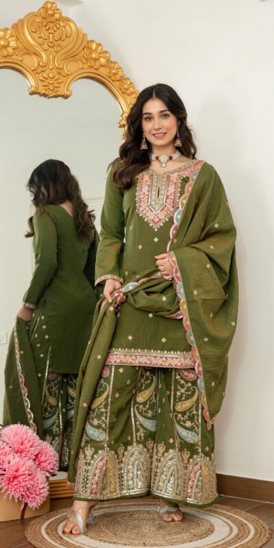 WW 6007 Mehendi Vichitra Silk Salwar Suit with Embroidery Work. Wedding, Party, Festive, Events, Grab it for ₹2599. Delivery 4-6 Working Days. Shop now. | Casual Suits, Jump Suits, Creative suits, Designer Suits, Palazzo Suits, Party Wear Suits, Patiala Suits, Salwar suit, Straight Suits