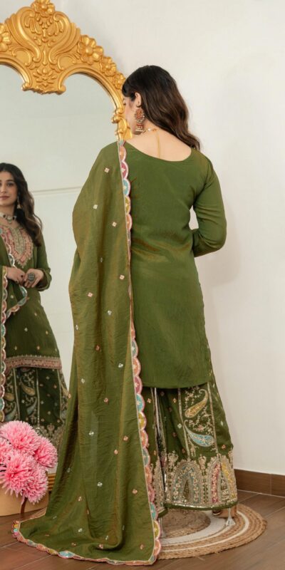 WW 6007 Mehendi Vichitra Silk Salwar Suit with Embroidery Work. Wedding, Party, Festive, Events, Grab it for ₹2599. Delivery 4-6 Working Days. Shop now. | Casual Suits, Jump Suits, Creative suits, Designer Suits, Palazzo Suits, Party Wear Suits, Patiala Suits, Salwar suit, Straight Suits