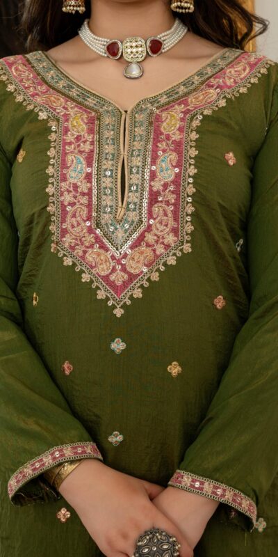 WW 6007 Mehendi Vichitra Silk Salwar Suit with Embroidery Work. Wedding, Party, Festive, Events, Grab it for ₹2599. Delivery 4-6 Working Days. Shop now. | Casual Suits, Jump Suits, Creative suits, Designer Suits, Palazzo Suits, Party Wear Suits, Patiala Suits, Salwar suit, Straight Suits