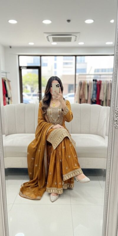 WW 1249 Mustered Fendy Silk Salwar Suit with Mirror Work & Embroidery Work. Best Price ₹2399. Delivery 4-6 Working Days. Shop now. | Casual Suits, Jump Suits, Creative suits, Designer Suits, Palazzo Suits, Party Wear Suits, Patiala Suits, Salwar suit, Straight Suits