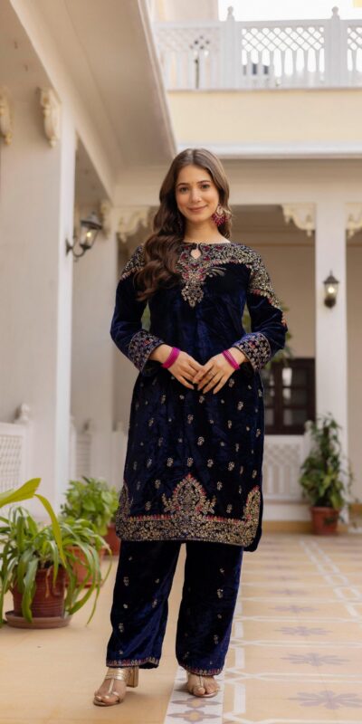ST 1164 Navy Blue 9000 Velvet Salwar Suit Perfect for Wedding, Party, Family Gatherings, Ethnic Day, Holi – . Best Price ₹2149. Delivery 4-6 Working Days. | Casual Suits, Jump Suits, Creative suits, Designer Suits, Palazzo Suits, Party Wear Suits, Patiala Suits, Salwar suit, Straight Suits