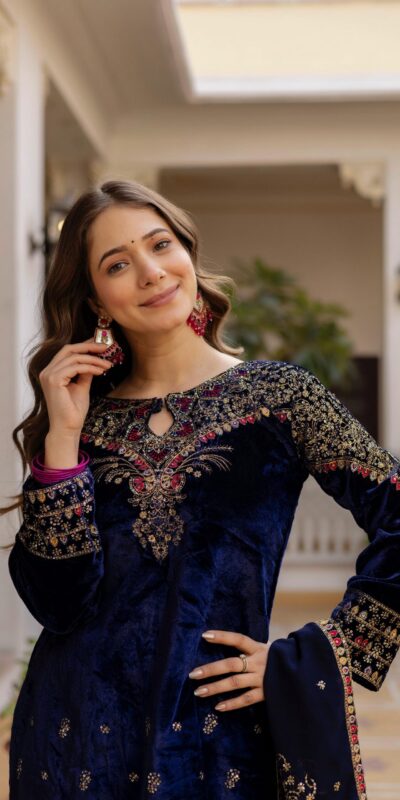 ST 1164 Navy Blue 9000 Velvet Salwar Suit Perfect for Wedding, Party, Family Gatherings, Ethnic Day, Holi – . Best Price ₹2149. Delivery 4-6 Working Days. | Casual Suits, Jump Suits, Creative suits, Designer Suits, Palazzo Suits, Party Wear Suits, Patiala Suits, Salwar suit, Straight Suits