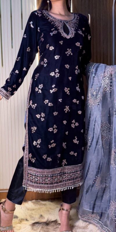 ST 1154 Navy Blue in 9000 Velvet Embroidery Work & Lace Work Salwar Suit . Now at just ₹2049. Delivery 4-6 Working Days. Shop now. | Casual Suits, Jump Suits, Creative suits, Designer Suits, Palazzo Suits, Party Wear Suits, Patiala Suits, Salwar suit, Straight Suits