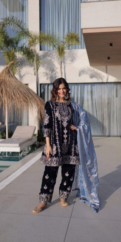 KA 1228 Navy Blue 9000 Velvet Salwar Suit Perfect for Wedding, Party, Diwali, Holi, Traditional Day – . Get it for ₹3049. Delivery 4-6 Working Days. Shop | Casual Suits, Jump Suits, Creative suits, Designer Suits, Palazzo Suits, Party Wear Suits, Patiala Suits, Salwar suit, Straight Suits