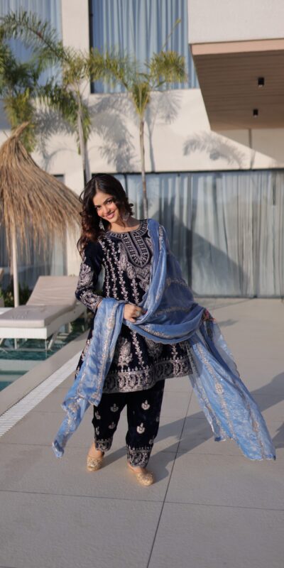 KA 1228 Navy Blue 9000 Velvet Salwar Suit Perfect for Wedding, Party, Diwali, Holi, Traditional Day – . Get it for ₹3049. Delivery 4-6 Working Days. Shop | Casual Suits, Jump Suits, Creative suits, Designer Suits, Palazzo Suits, Party Wear Suits, Patiala Suits, Salwar suit, Straight Suits