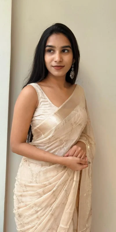 MS 505 Off White Viscose Satin Saree with Sequins Work & Embroidery Work. Special Price ₹1599. Delivery 4-6 Working Days. Shop now. | Creative Sarees, Bollywood Sarees, Designer Sarees, Embroidered Sarees, Ethnic Saree, Modern Digital sarees, Party Wear Sarees, Sarees