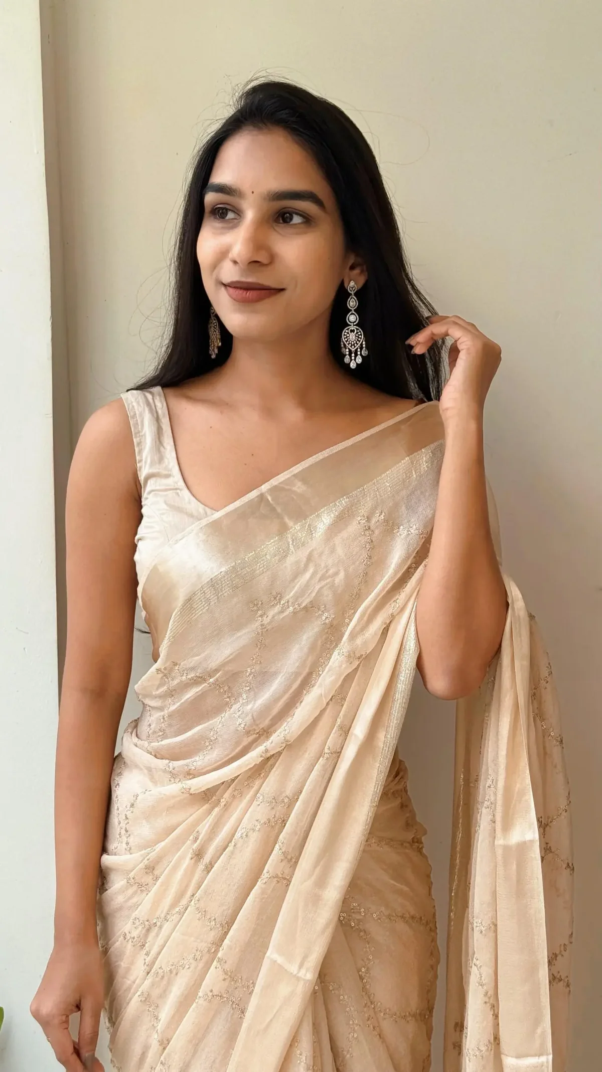 MS 505 Off White Viscose Satin Saree with Sequins Work & Embroidery Work. Special Price ₹1599. Delivery 4-6 Working Days. Shop now. | Creative Sarees, Bollywood Sarees, Designer Sarees, Embroidered Sarees, Ethnic Saree, Modern Digital sarees, Party Wear Sarees, Sarees