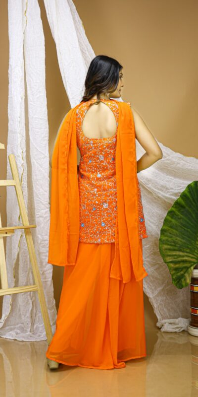 FE 124 Orange Color Georgette Salwar Suit with Embroidery Work. Introductory Price ₹1999. Delivery 4-6 Working Days. Shop now. | Casual Suits, Jump Suits, Creative suits, Designer Suits, Palazzo Suits, Party Wear Suits, Patiala Suits, Salwar suit, Straight Suits