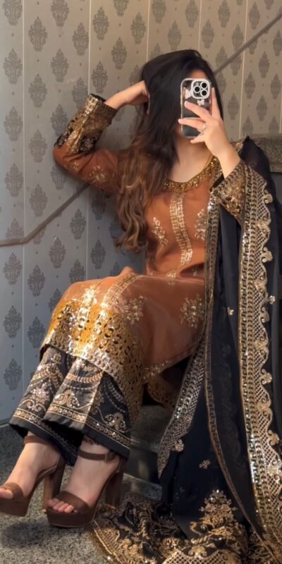 ST 1161 Orange Nylon Twil Net Salwar Suit with Embroidery Work. Available at ₹2149 only. Delivery 4-6 Working Days. Shop now. | Casual Suits, Jump Suits, Creative suits, Designer Suits, Palazzo Suits, Party Wear Suits, Patiala Suits, Salwar suit, Straight Suits