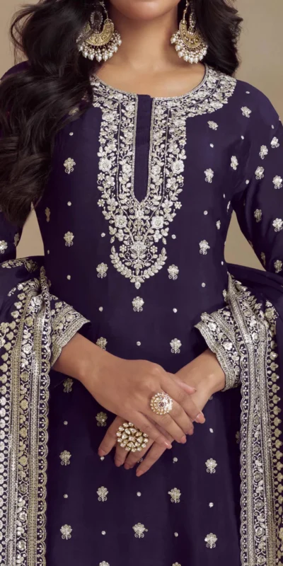 FC 7466 Navy Blue Chinon Silk Salwar Suit with Embroidery Work & Lace Work. Affordable Price ₹2599. Delivery 4-6 Working Days. Shop now. | Casual Suits, Jump Suits, Creative suits, Designer Suits, Palazzo Suits, Party Wear Suits, Patiala Suits, Salwar suit, Straight Suits