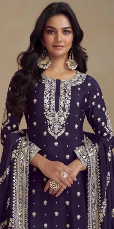FC 7466 Navy Blue Chinon Silk Salwar Suit with Embroidery Work & Lace Work. Affordable Price ₹2599. Delivery 4-6 Working Days. Shop now. | Casual Suits, Jump Suits, Creative suits, Designer Suits, Palazzo Suits, Party Wear Suits, Patiala Suits, Salwar suit, Straight Suits