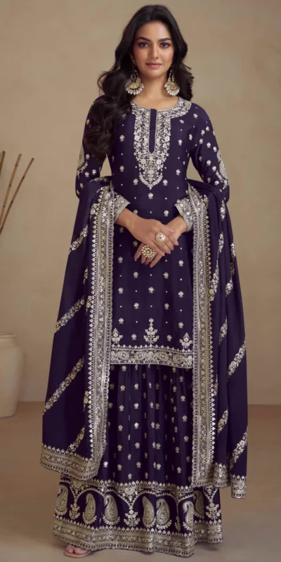 FC 7466 Navy Blue Chinon Silk Salwar Suit with Embroidery Work & Lace Work. Affordable Price ₹2599. Delivery 4-6 Working Days. Shop now. | Casual Suits, Jump Suits, Creative suits, Designer Suits, Palazzo Suits, Party Wear Suits, Patiala Suits, Salwar suit, Straight Suits