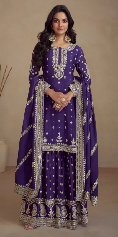 FC 7466 Purple Chinon Silk Salwar Suit with Embroidery Work & Lace Work. Affordable Price ₹2599. Delivery 4-6 Working Days. Shop now. | Casual Suits, Jump Suits, Creative suits, Designer Suits, Palazzo Suits, Party Wear Suits, Patiala Suits, Salwar suit, Straight Suits