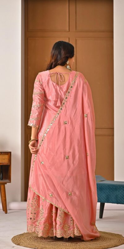 ND 5033 Peach Chinon Silk Salwar Suit with Embroidery Work & Lace Work. Affordable Price ₹2149. Delivery 4-6 Working Days. Shop now. | Casual Suits, Jump Suits, Creative suits, Designer Suits, Palazzo Suits, Party Wear Suits, Patiala Suits, Salwar suit, Straight Suits