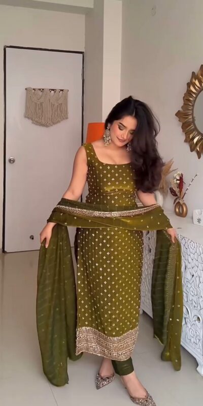 KD 1577 Mehendi Fendy Silk Salwar Suit with Mirror Work & Embroidery Work. Best Price ₹1999. Delivery 4-6 Working Days. Shop now. | Casual Suits, Jump Suits, Creative suits, Designer Suits, Palazzo Suits, Party Wear Suits, Patiala Suits, Salwar suit, Straight Suits