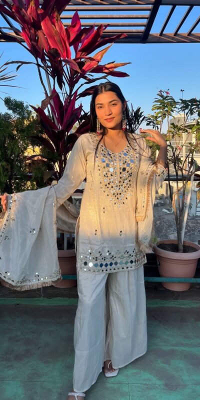 BE 328 Off White Faux Georgette Salwar Suit Perfect for Wedding, Party, Family Gatherings, Sangeet, Housewarming – . Affordable Price ₹2049. Days | Casual Suits, Jump Suits, Creative suits, Designer Suits, Palazzo Suits, Party Wear Suits, Patiala Suits, Salwar suit, Straight Suits