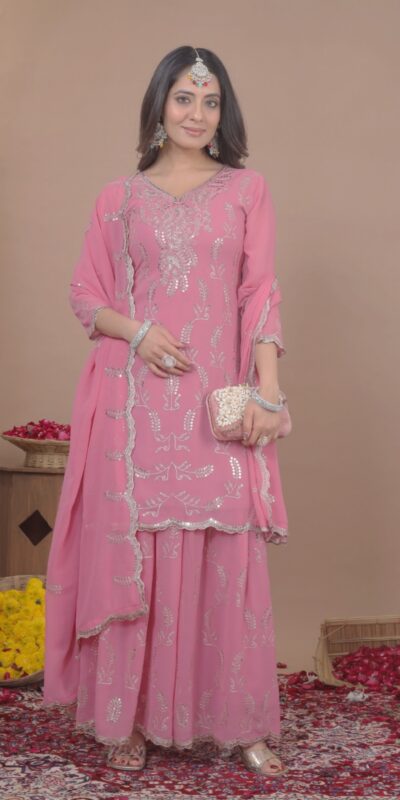 FE 125 Pink Color Georgette Salwar Suit with Embroidery Work. Introductory Price ₹1999. Delivery 4-6 Working Days. Shop now. | Casual Suits, Jump Suits, Creative suits, Designer Suits, Palazzo Suits, Party Wear Suits, Patiala Suits, Salwar suit, Straight Suits