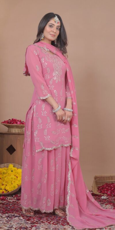 FE 125 Pink Color Georgette Salwar Suit with Embroidery Work. Introductory Price ₹1999. Delivery 4-6 Working Days. Shop now. | Casual Suits, Jump Suits, Creative suits, Designer Suits, Palazzo Suits, Party Wear Suits, Patiala Suits, Salwar suit, Straight Suits