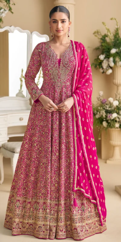 Pink Georgette Thread Sequence Work Salwar Suit