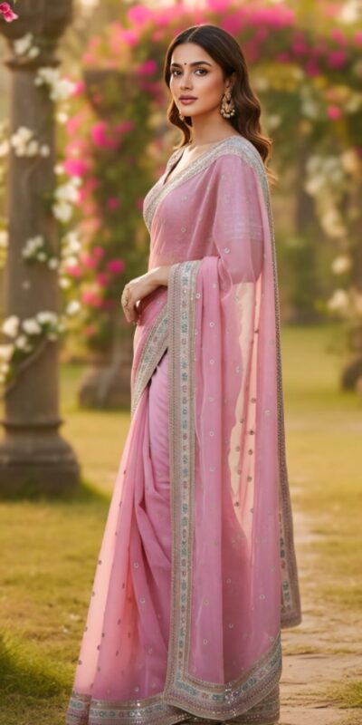 SC 1018 Pink Soft Organza Silk Saree with Lace Work & Embroidery Work. Festive Deal ₹2099. Delivery 4-6 Working Days. Shop now. | Creative Sarees, Bollywood Sarees, Designer Sarees, Embroidered Sarees, Ethnic Saree, Modern Digital sarees, Party Wear Sarees, Sarees