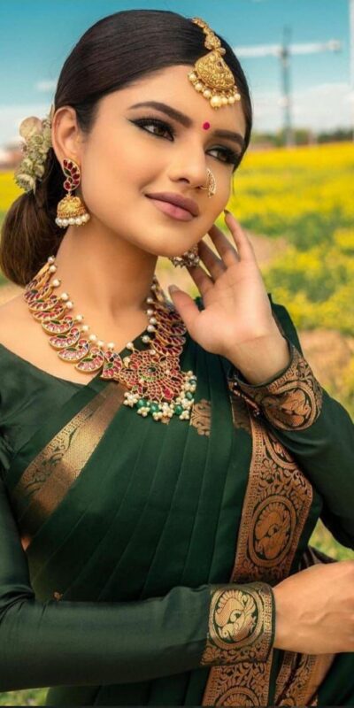 KPR 129 Green Soft Lichi Silk Saree Perfect for Wedding, Party, Reception, Diwali, Ethnic Day – . Affordable Price ₹1349. Delivery 4-6 Working Days. | Creative Sarees, Bollywood Sarees, Designer Sarees, Embroidered Sarees, Ethnic Saree, Modern Digital sarees, Party Wear Sarees, Sarees