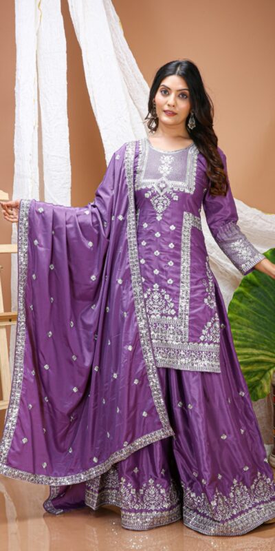FE 127 Purple Natural Crep Salwar Suit Brown with Embroidery Work. Exclusive Offer ₹2449. Delivery 4-6 Working Days. Shop now. | Casual Suits, Jump Suits, Creative suits, Designer Suits, Palazzo Suits, Party Wear Suits, Patiala Suits, Salwar suit, Straight Suits