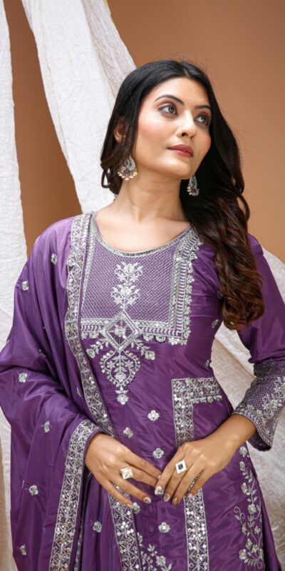 FE 127 Purple Natural Crep Salwar Suit Brown with Embroidery Work. Exclusive Offer ₹2449. Delivery 4-6 Working Days. Shop now. | Casual Suits, Jump Suits, Creative suits, Designer Suits, Palazzo Suits, Party Wear Suits, Patiala Suits, Salwar suit, Straight Suits