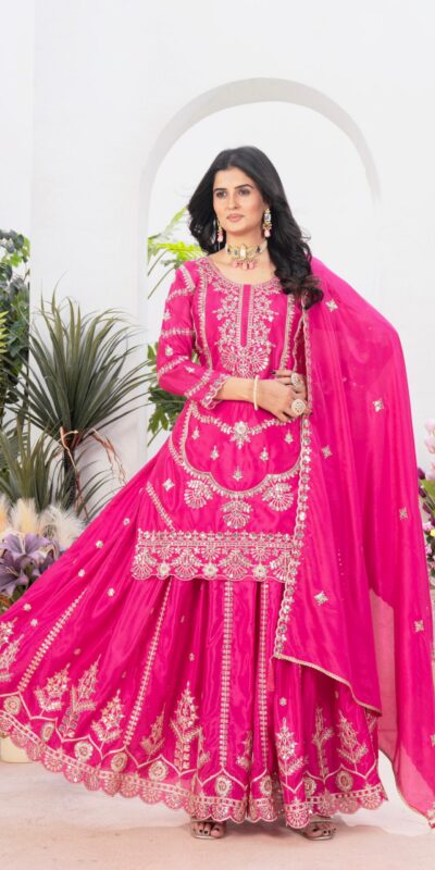 ND 5033 Rani Pink Chinon Silk Salwar Suit with Embroidery Work & Lace Work. Affordable Price ₹2149. Delivery 4-6 Working Days. Shop now. | Casual Suits, Jump Suits, Creative suits, Designer Suits, Palazzo Suits, Party Wear Suits, Patiala Suits, Salwar suit, Straight Suits