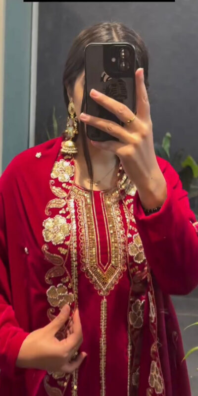 ST 1134 Red 9000 Velvet Salwar Suit with Lace Work & Embroidery Work. Available at ₹2099 only. Delivery 4-6 Working Days. Shop now. | Casual Suits, Jump Suits, Creative suits, Designer Suits, Palazzo Suits, Party Wear Suits, Patiala Suits, Salwar suit, Straight Suits