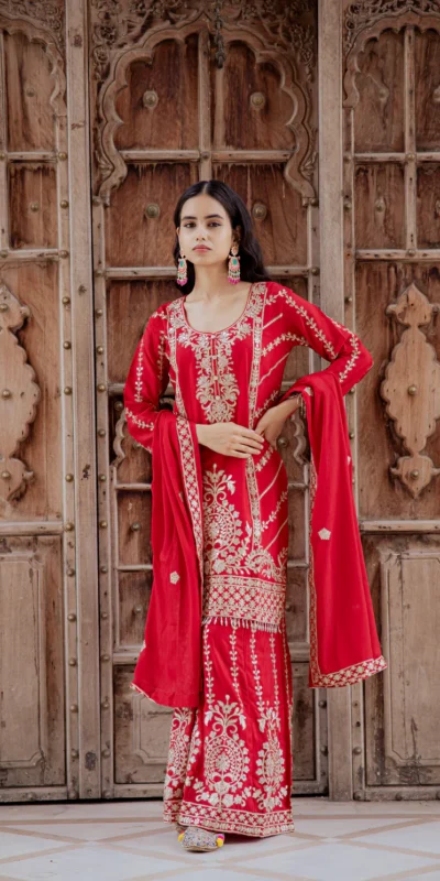 KD 1528 Red Printed Chinon Salwar Suit with Lace Work & Mirror Work. Affordable Price ₹2599. Delivery 4-6 Working Days. Shop now. | Casual Suits, Jump Suits, Creative suits, Designer Suits, Palazzo Suits, Party Wear Suits, Patiala Suits, Salwar suit, Straight Suits
